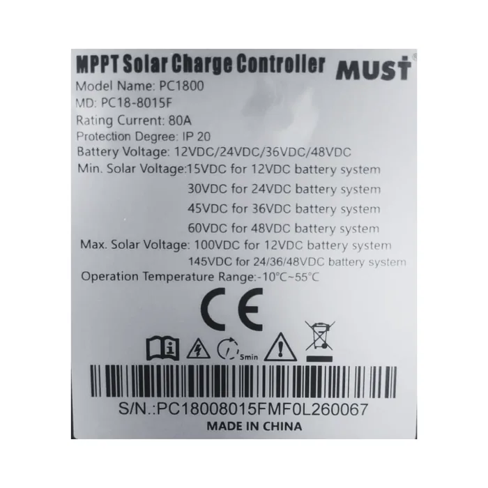 Controlador de Carga Solar Must MPPT 80A | Serie PC1800F — vista 4