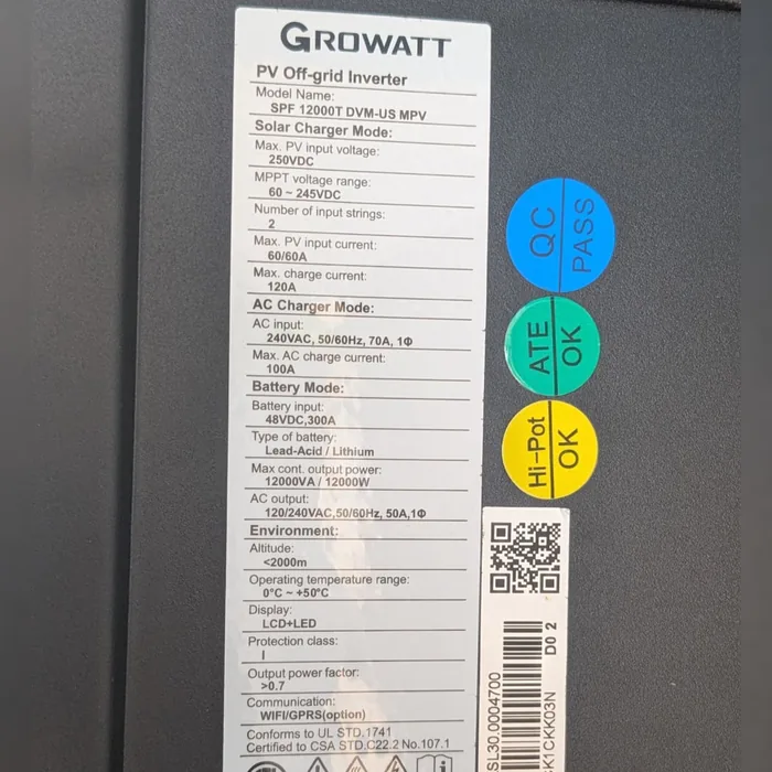 Inversor Híbrido Solar GROWATT 12KVA 48V-300A | 110/220V — vista 4