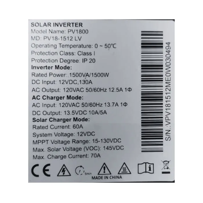 Inversor Híbrido Solar MUST 1KW 12V 60A | Salida 120VAC — vista 3