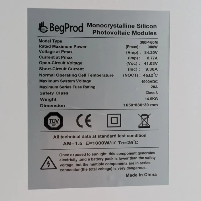 Panel Solar Monocristalino 300W BegProd — vista 2